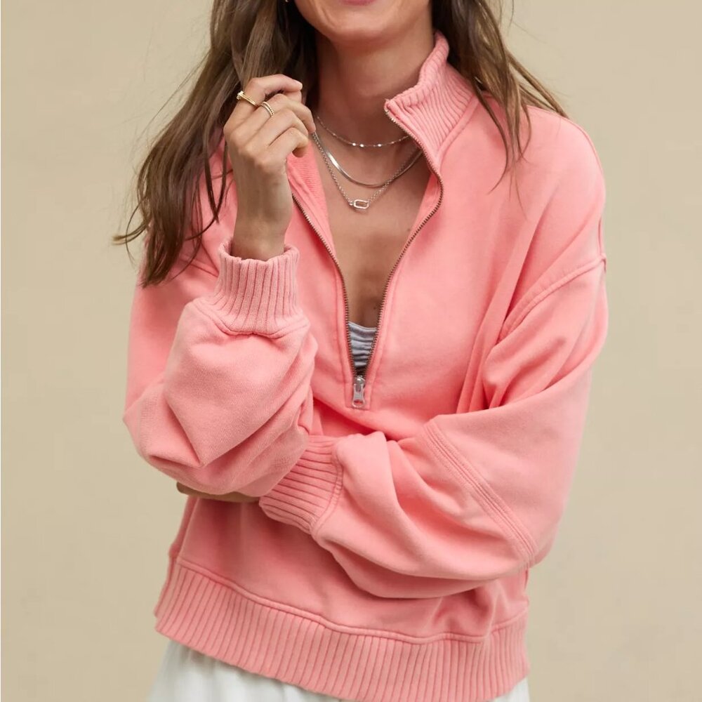 NWOT Aerie Sun's Out Quarter Zip Sweatshirt Coral